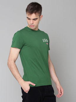 GANT - Men Green Solid Regular Fit Crew Neck T-shirt