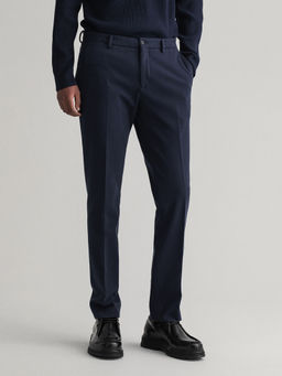 GANT - Men Blue Solid Regular Fit Trouser
