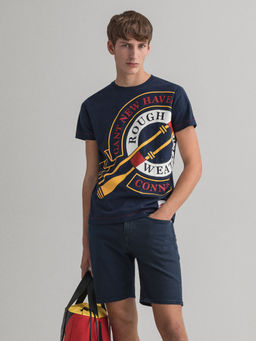 GANT - Men Blue Solid Regular Fit Crew Neck T-shirt