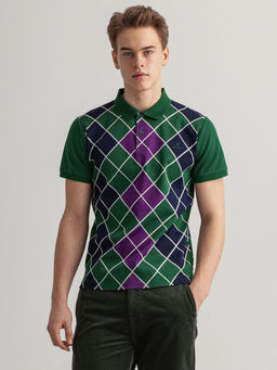GANT - Men Green Self Design Regular Fit Polo T-shirt