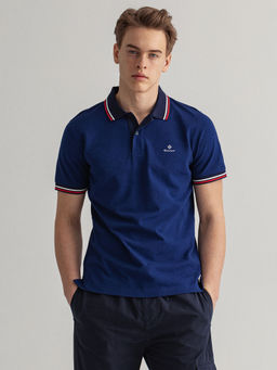 GANT - Men Blue Solid Regular Fit Polo T-shirt