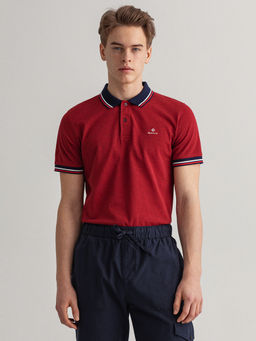 GANT - Men Red Solid Regular Fit Polo T-shirt