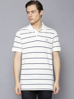 GANT - White Striped Polo Collar T-Shirt