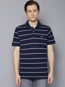 GANT - Blue Striped Polo Collar T-Shirt