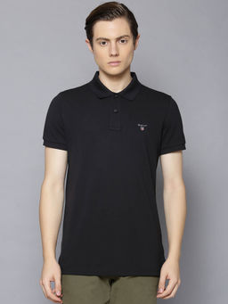 GANT - Black Solid Polo Collar T-Shirt