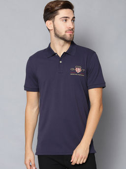 GANT - Navy Blue Solid Regular Fit T-Shirt