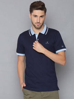 GANT - Navy Blue Solid Regular Fit T-Shirt