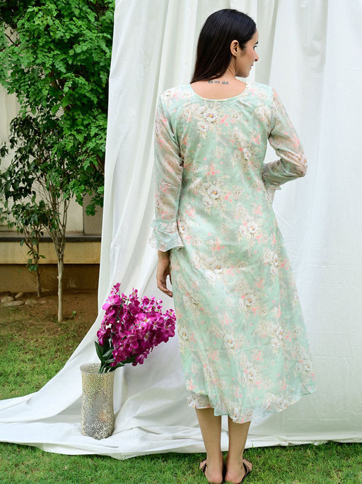 mint floral chiffon dress Dessy Collection Lilith Floral Chiffon Gown - Mint Floral