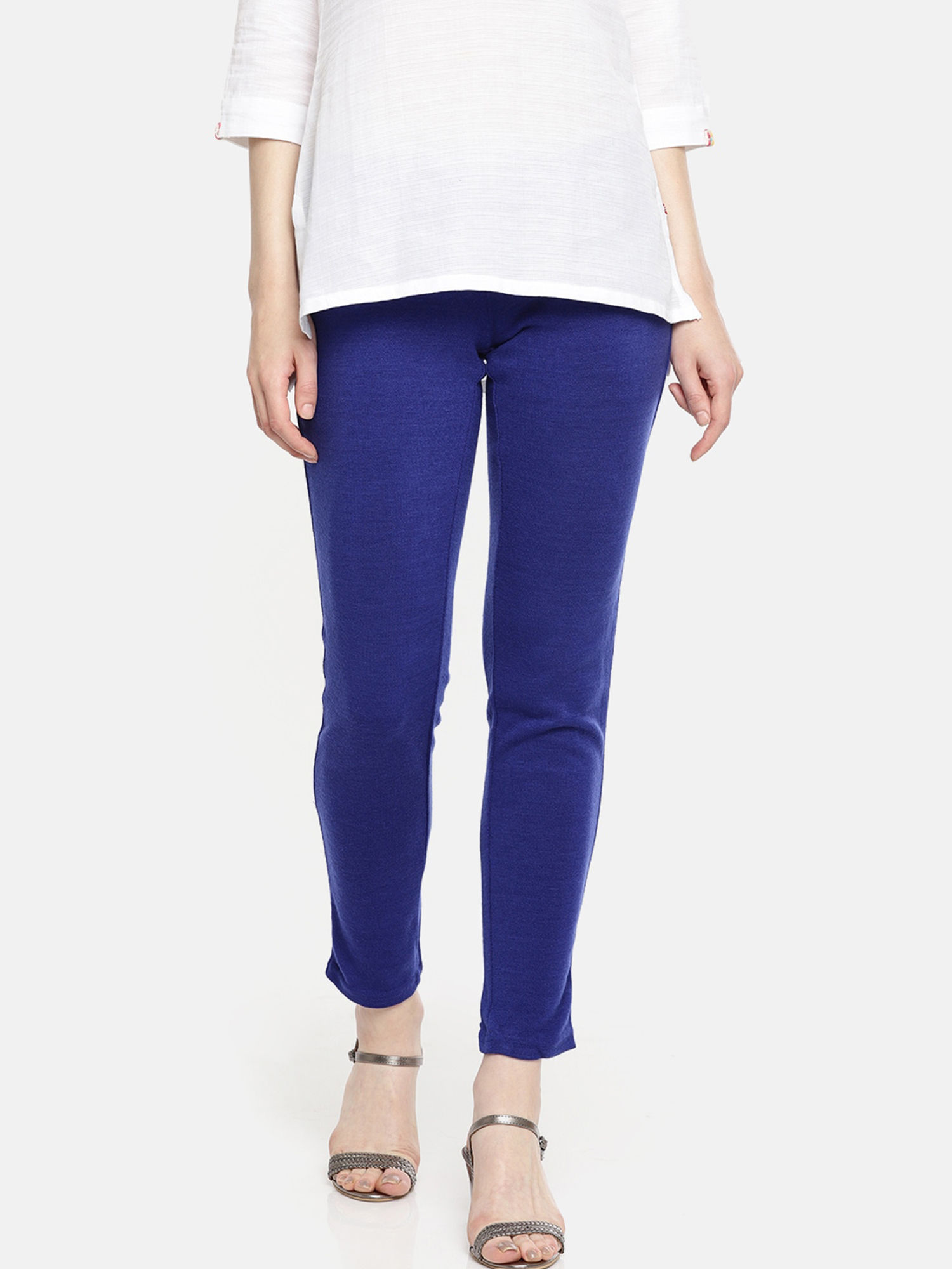 Global Desi Blue Solid Leggings Online 