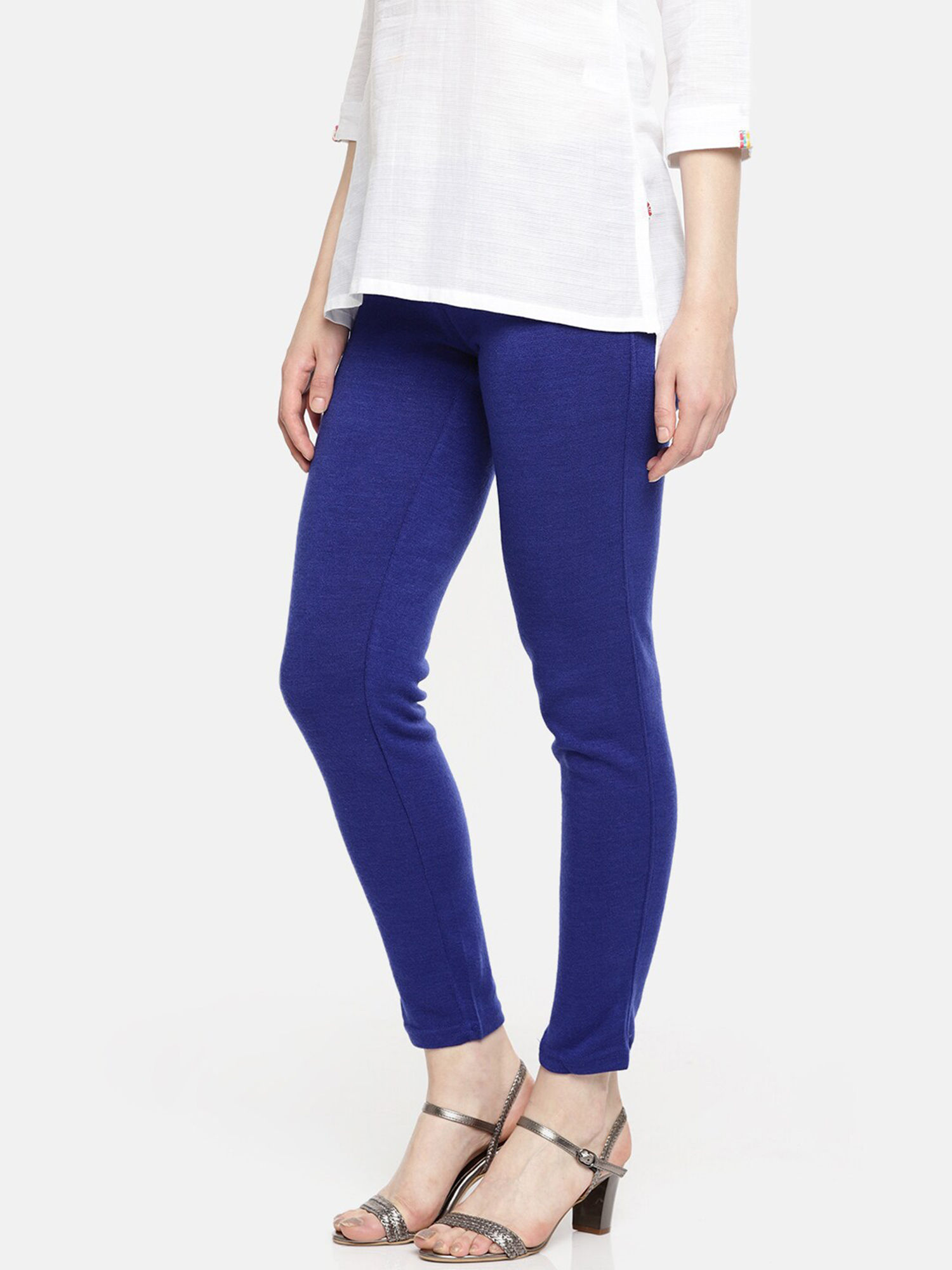 Global Desi Blue Solid Leggings Online 