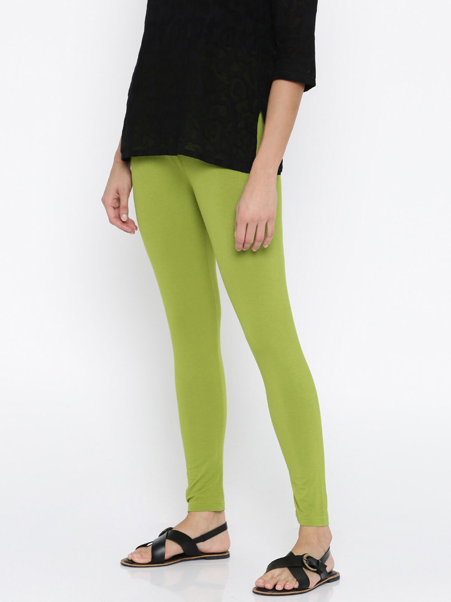 Buy Global Desi Green Solid Leggings 