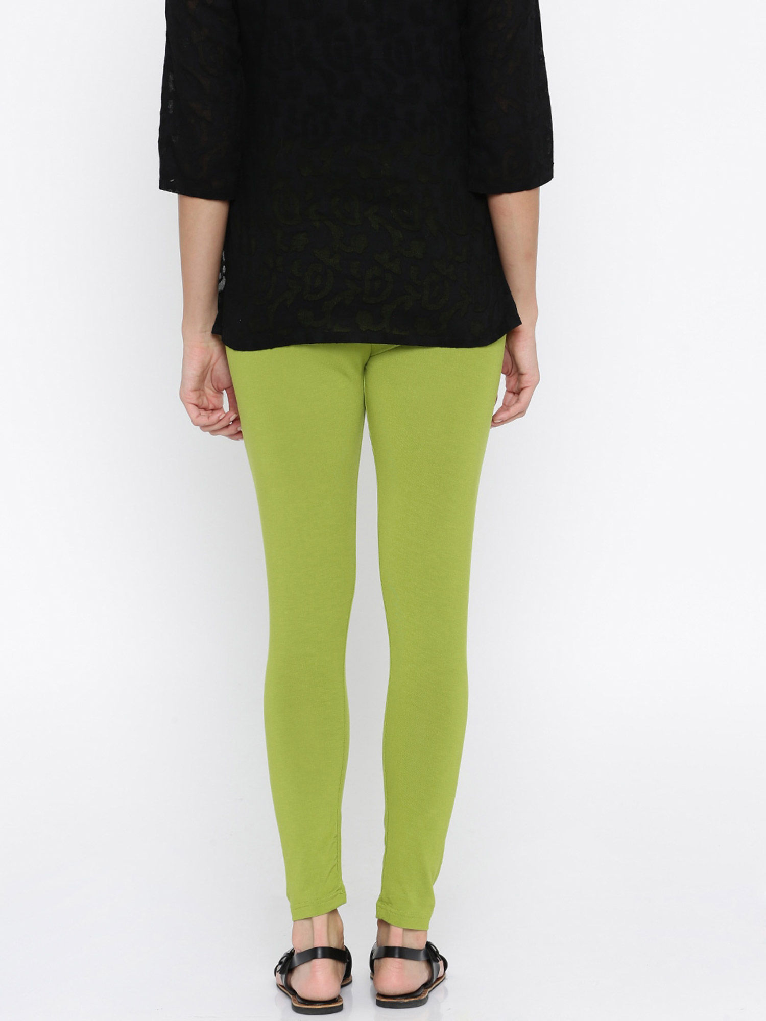 Buy Global Desi Green Solid Leggings 