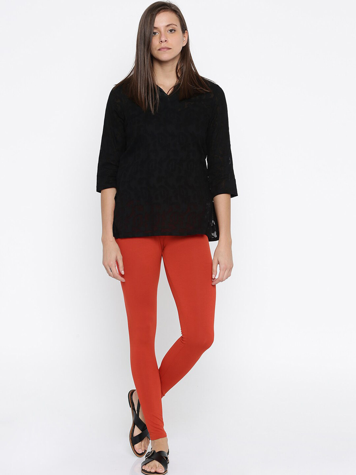 Buy Global Desi Rust Solid Leggings 
