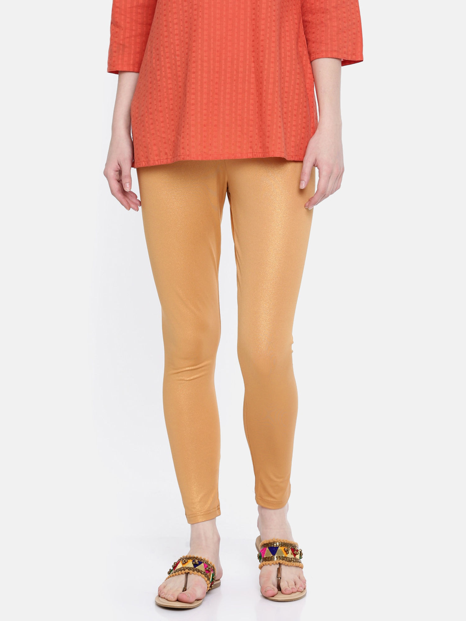 Buy Global Desi Yellow Solid Leggings 