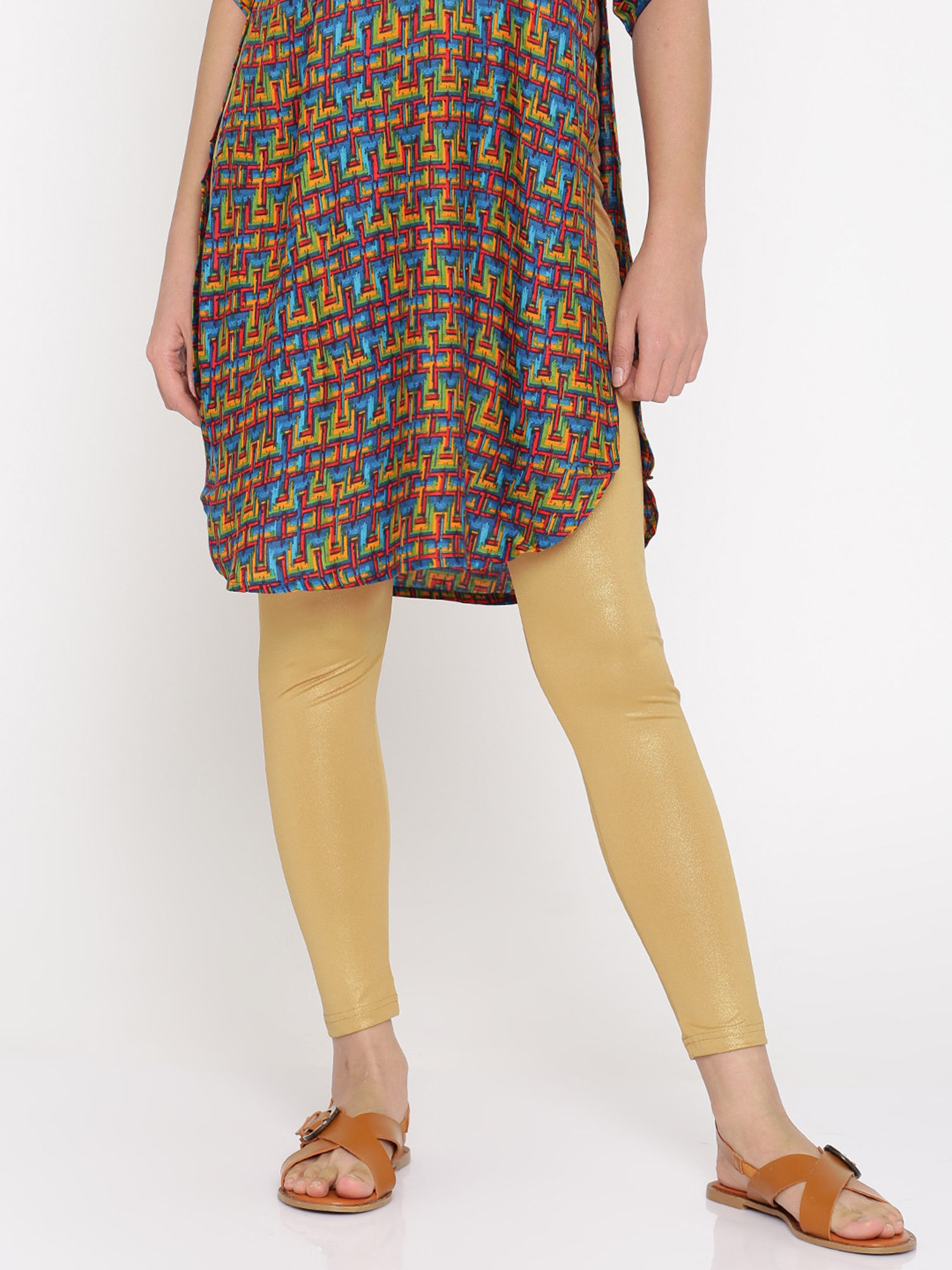 Buy Global Desi Gold Solid Leggings 