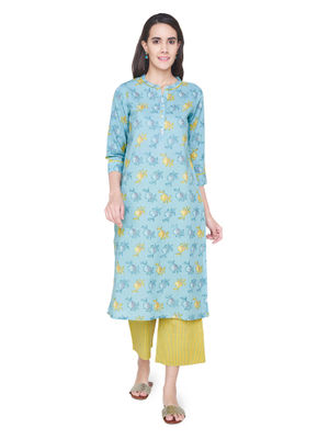 Global Desi Kurtis Kurtas and Tunics : Buy Global Desi Blue Pomegranate