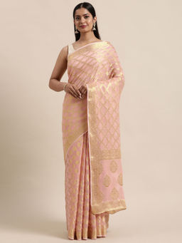Geroo Jaipur - Peach Zari Jaal Georgette Saree