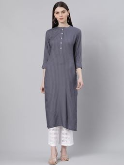 Gerua By Libas - Grey Rayon Solid Straight Kurta With One Side Pocket