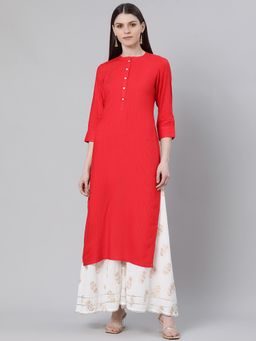Gerua By Libas - Red Rayon Solid Straight Kurta With One Side Pocket
