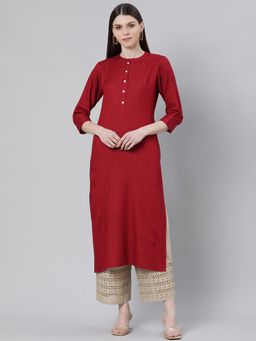 Gerua By Libas - Maroon Rayon Solid Straight Kurta With One Side Pocket