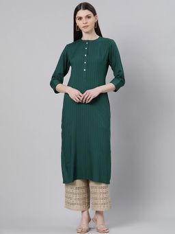 Gerua By Libas - Green Rayon Solid Straight Kurta With One Side Pocket