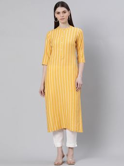 Gerua By Libas - Yellow Rayon Stripe Straight Kurta