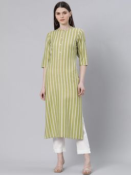 Gerua By Libas - Green Rayon Stripe Straight Kurta