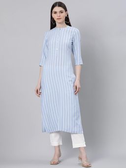 Gerua By Libas - Blue Rayon Stripe Straight Kurta