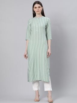 Gerua By Libas - Green Rayon Stripe Straight Kurta