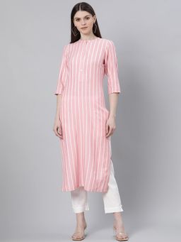 Gerua By Libas - Pink Rayon Stripe Straight Kurta