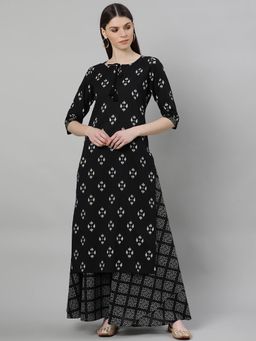 Gerua By Libas - Black Cotton Printed Straight Kurta With Black Cotton Printed Skirt (Set of 2)