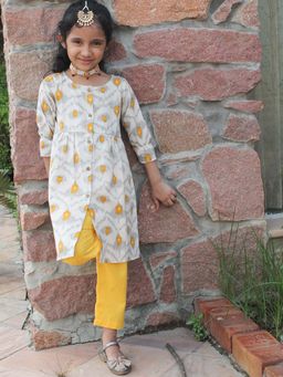 Woonie - Yellow Printed Cotton Summer Suit (Set of 2)