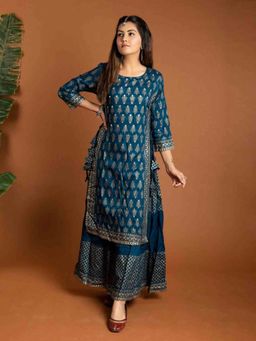 GULABI DORI - Blue Printed Rayon Dress