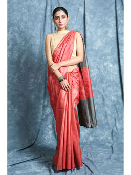 CHARUKRITI - Red Gheecha Saree With Unstitched Blouse
