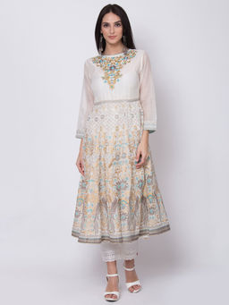 Biba - Off White Floral Kurta