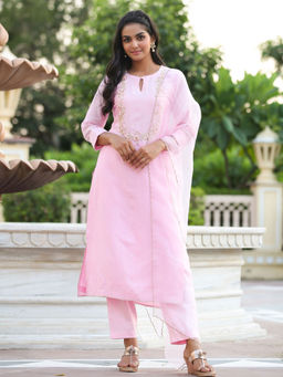 Gillori - Lilac Pink Pure Chanderi Suit (Set of 3)