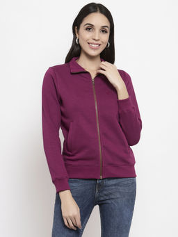 Gipsy - Magenta Purple Self Design Poly Cotton Sweatshirt