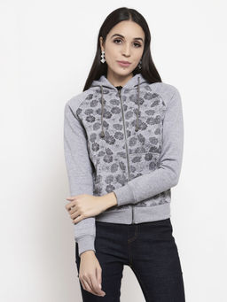 Gipsy - Grey Floral Print Poly Cotton Sweatshirt