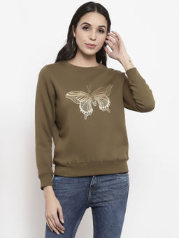 Gipsy - Olive Butterfly Design Poly Cotton Sweatshirt