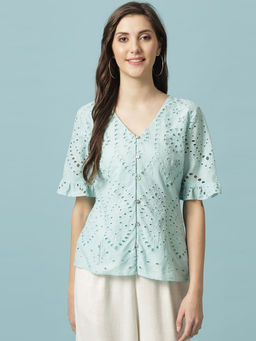 Gipsy - Sage Medium Length V-Neck Cotton Blouse