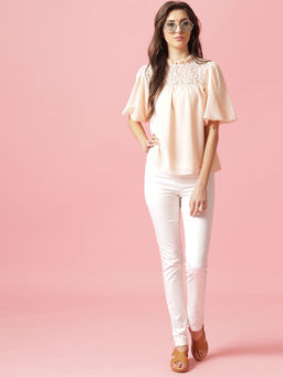 Gipsy - Baby Pink Medium Length Choker Neck Polyester Blouse