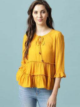 Gipsy - Mango Medium Length Round Neck Viscose Rayon Blouse