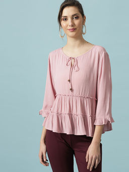 Gipsy - Lavender Medium Length Round Neck Viscose Rayon Blouse