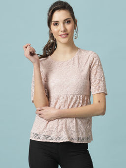 Gipsy - Pink Medium Length Round Neck Polyester Blouse