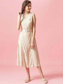 Gipsy - Mustard Midi Length V Neck Cotton Dress