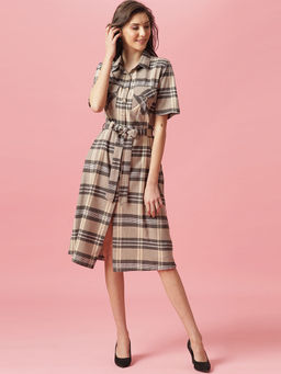 Gipsy - Khaki Midi Length Shirt Collar Cotton Dress