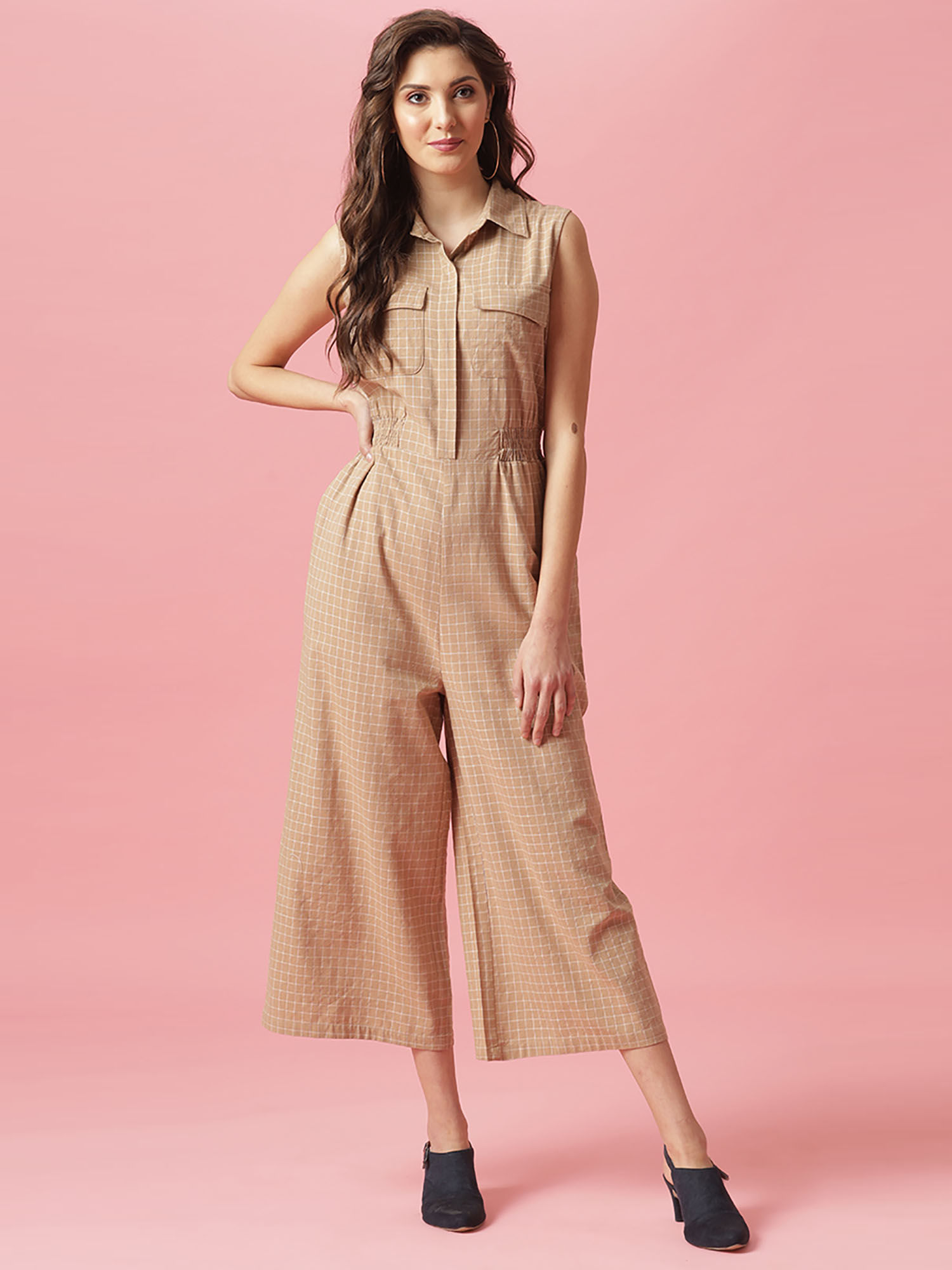 gipsy Beige Ankle Length Shirt Collar Cotton Jumpsuit-picture-28