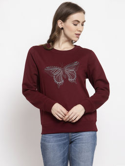 Gipsy - Maroon Solid Sweatshirt