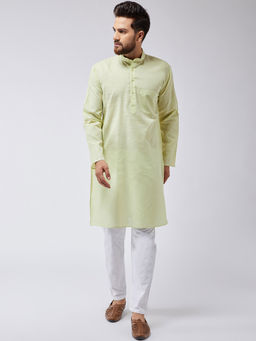 SOJANYA - Cotton Linen Lime Green Kurta & White Pyjama (Set of 2)