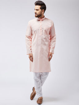 SOJANYA - Cotton Linen Peach Kurta And White Pyjama (Set of 2)